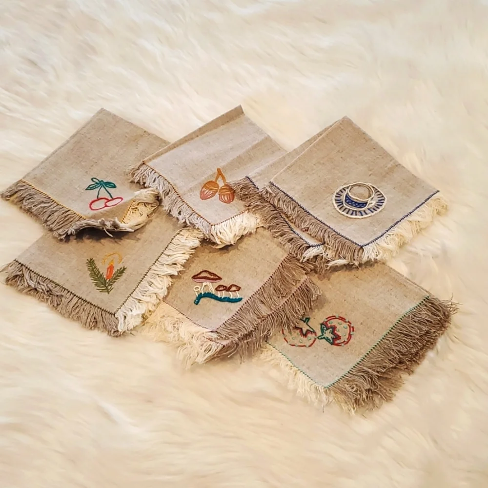 Hand Made Linen Embroider 6 Napkins Table Linen